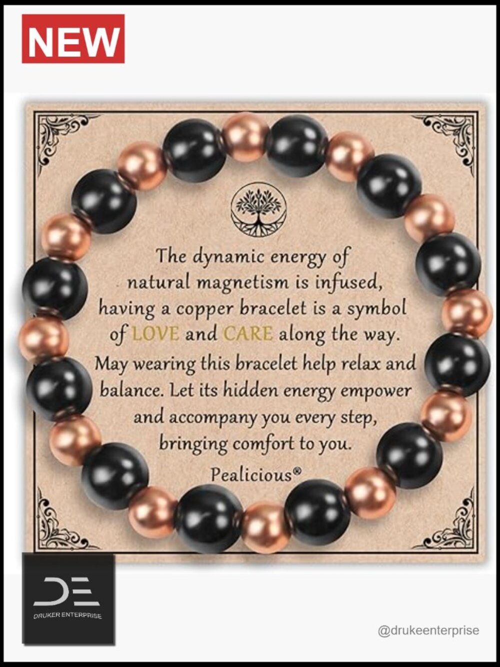 Copper Magnetic Bracelet with 3800 Gauss Magnet Beads, 10MM, Unisex